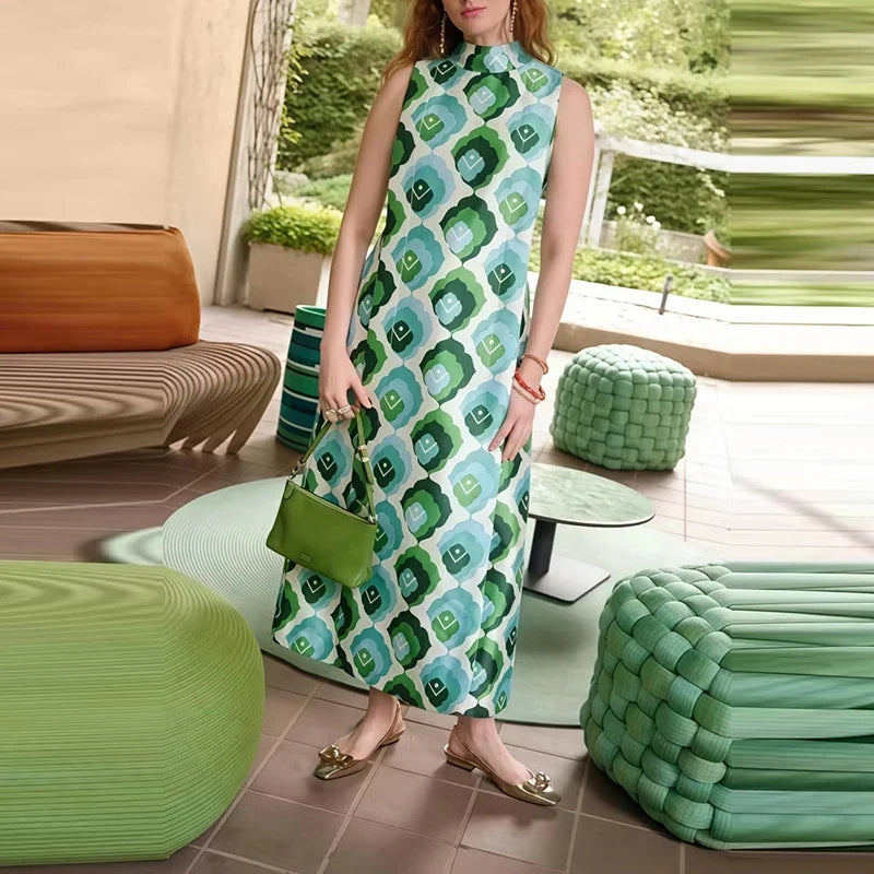 Casual Sleeveless Pattern Printed Long Dresses