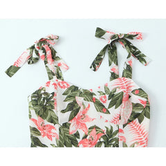 Holiday Summer Dresses French Floral Print Sexy Slim Fit A-line Midi Sleeveless Dress