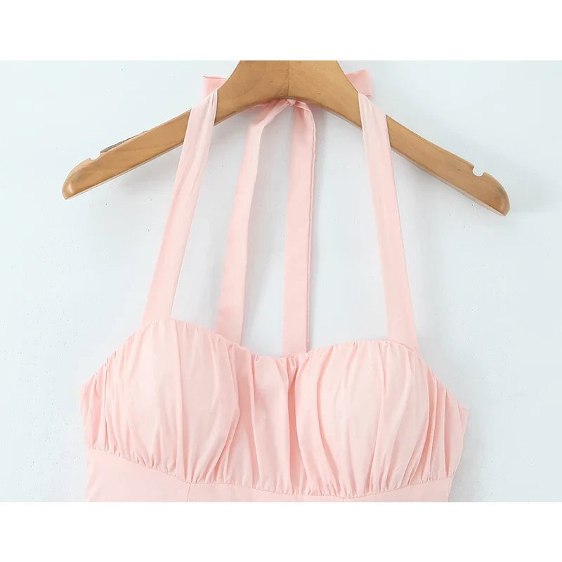High Quality Elegant Pink White Halter Princess Dresses