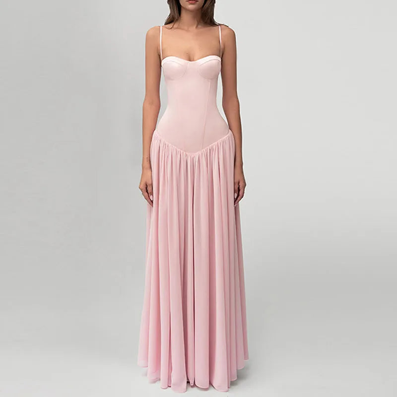 Sexy Low-cut Sleeveless Halter Mesh Evening Dresses