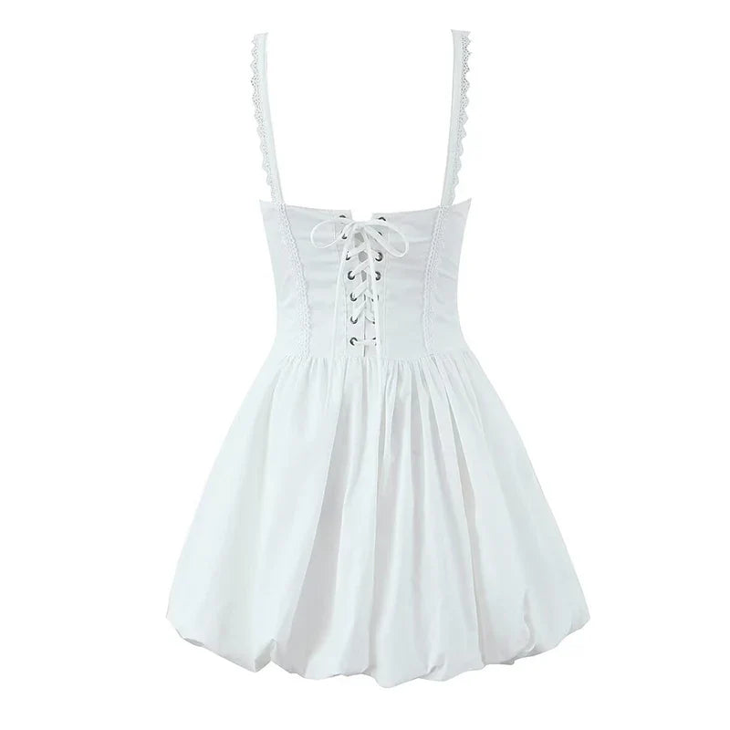 Lace Spliced Black White Sling Mini Dresses Low Waist Cotton Summer Sexy Party Dresses