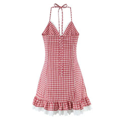 Sexy Backless Halter Mini Plaid Dresses