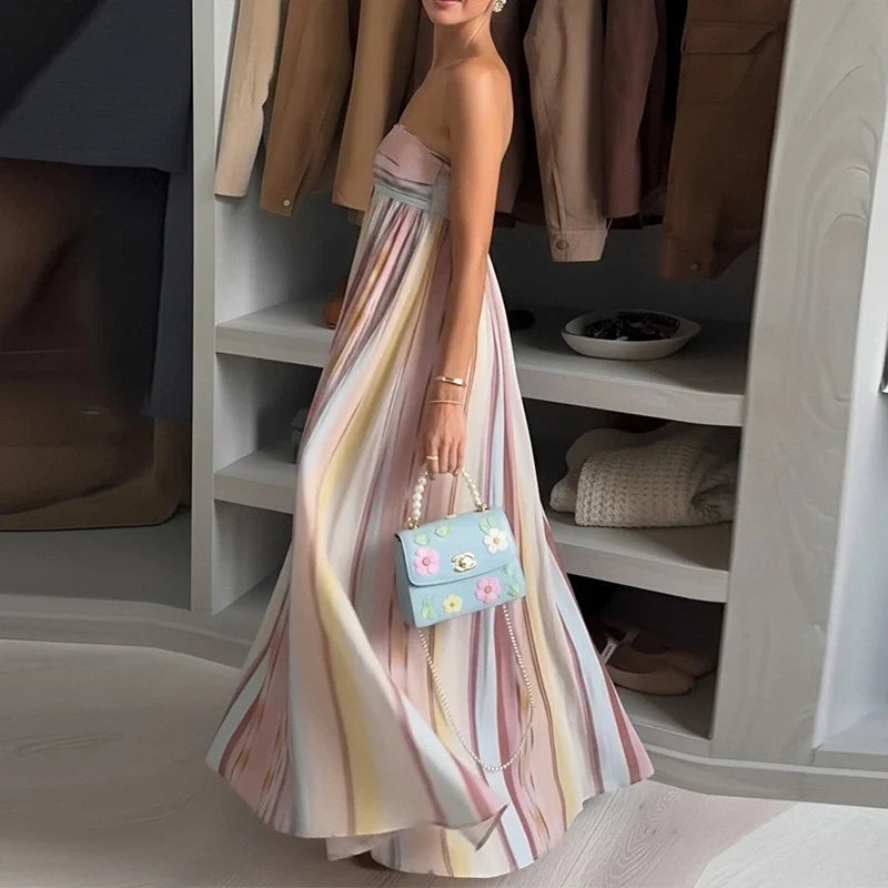 Backless Hollow Out High Waist Summer Long Dresses