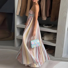 Backless Hollow Out High Waist Summer Long Dresses