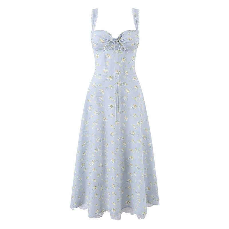 Elegant Floral Print Corset Midi Dresses