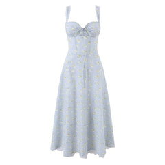 Elegant Floral Print Corset Midi Dresses