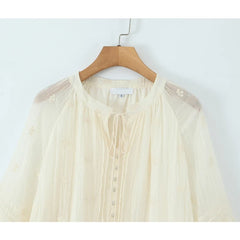 Spring Summer Floral Embroidery Loose Short Dresses Long Sleeve Casual Holiday Dresses