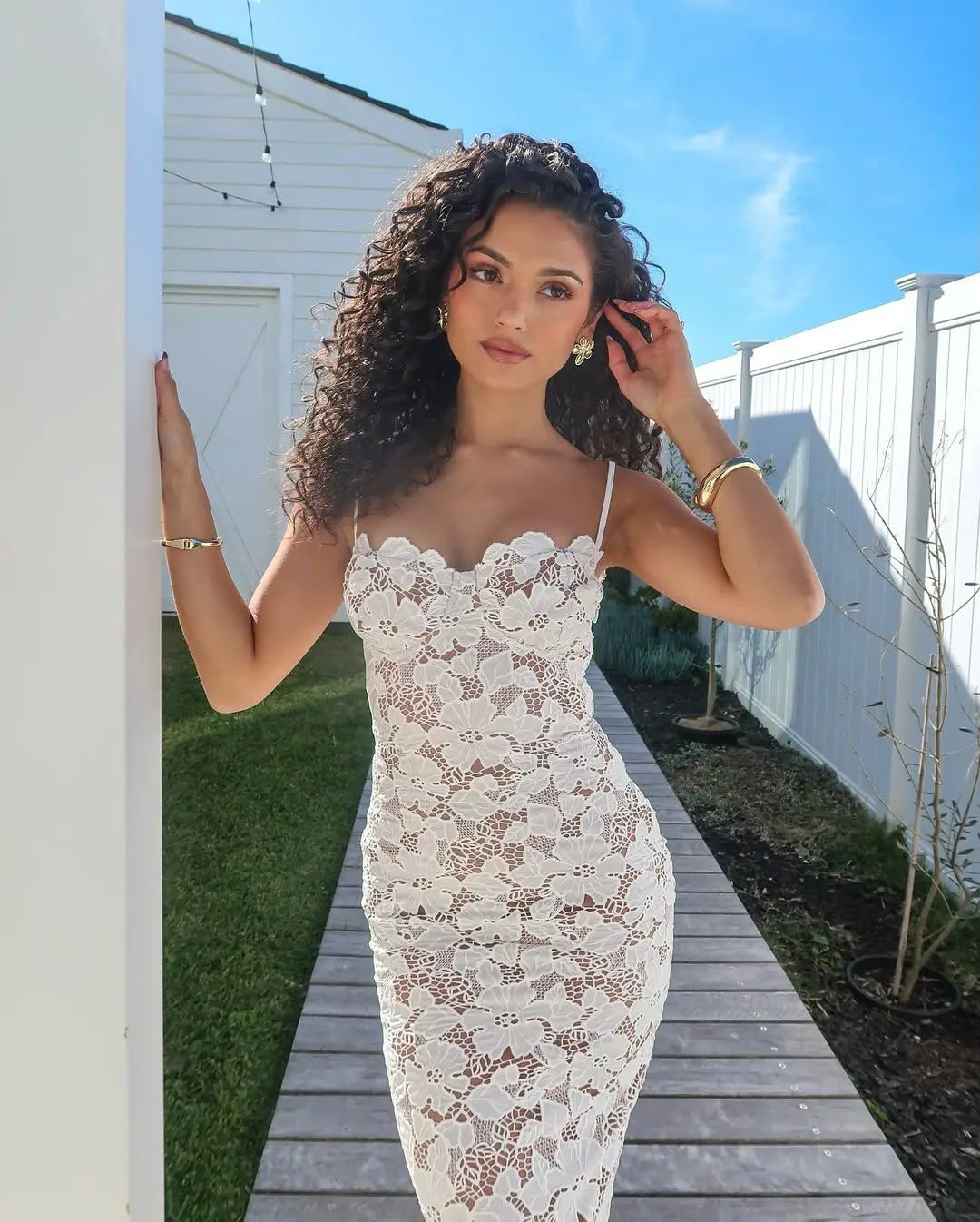 Sexy Spaghetti Straps Back Bandage Lace Long Dresses Slit Chic Fitted Slim Party Maxi Vestidos Bodycon
