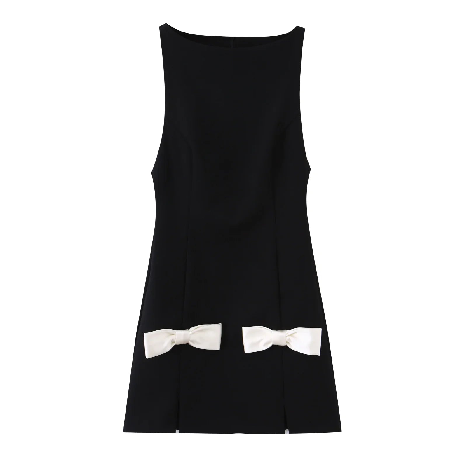 Contrast Bow Black Mini Dresses