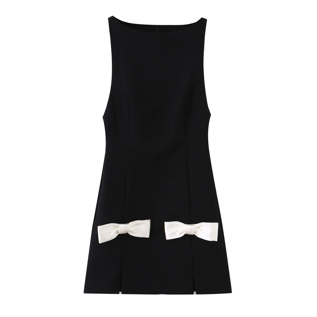 Contrast Bow Black Mini Dresses