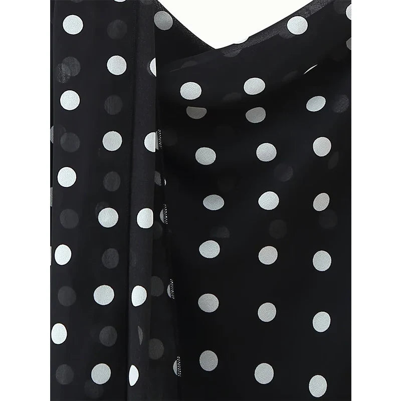 Retro Polk Dot With Scarf Sling Long Dresses Sexy V Neck Ruffle Summer Dresses