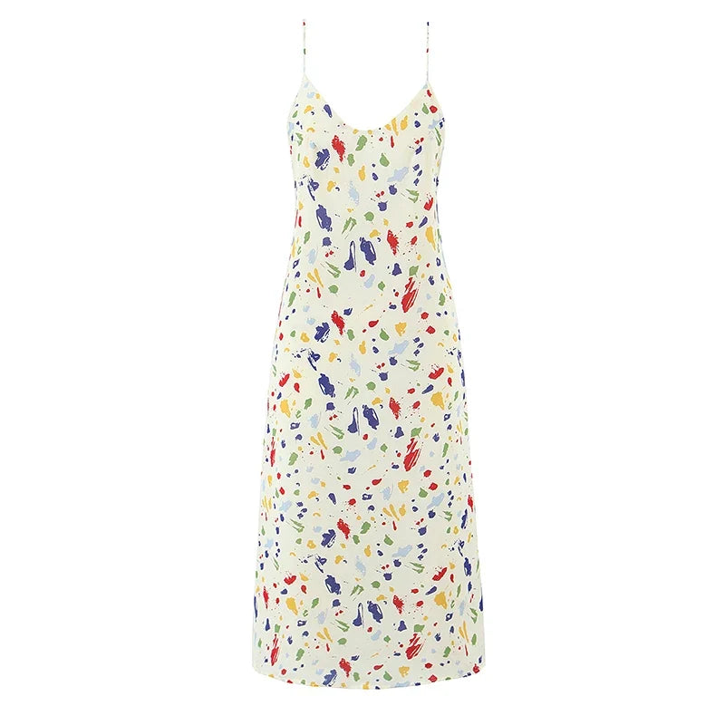French Vacation Style Spotted Print Sling Dresses