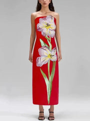 Summer Chest Wrapping Slim High Waist Pullover Long Dress,printed Flower spliced patchwork Straight Dresses