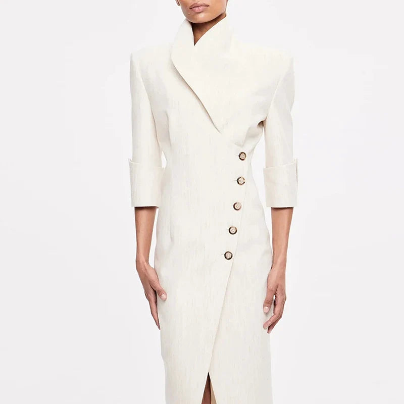 Lady Temperament Lapel High Waist Dresses