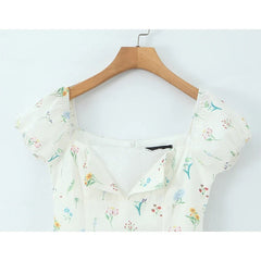Pretty Girl Sweet Floral Print Summer Dresses Vintage Puff Sleeve A-line Mini Holiday Dresses