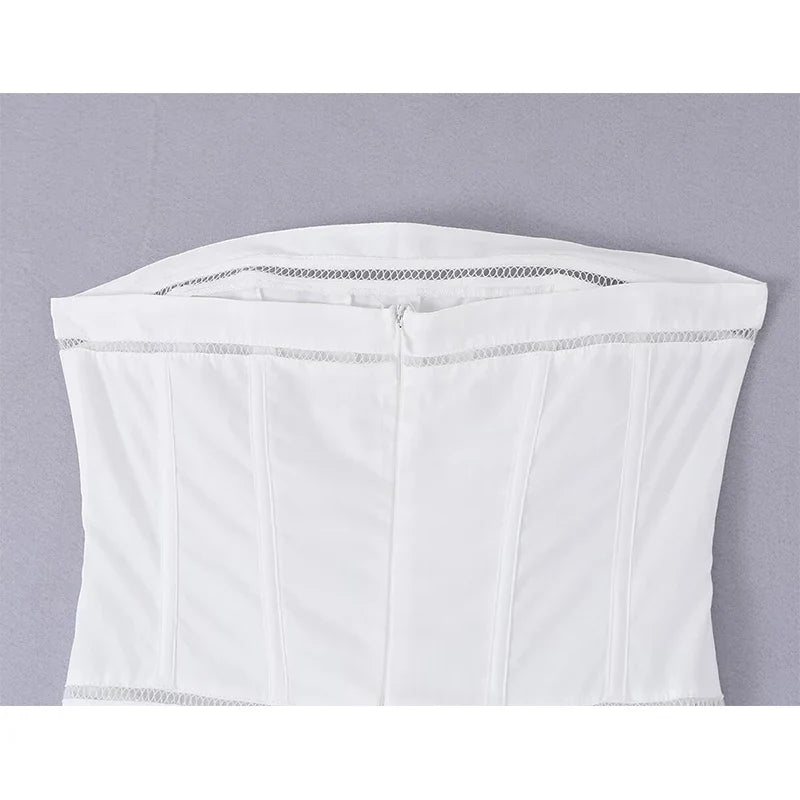White Corset Strapless Midi Dresses