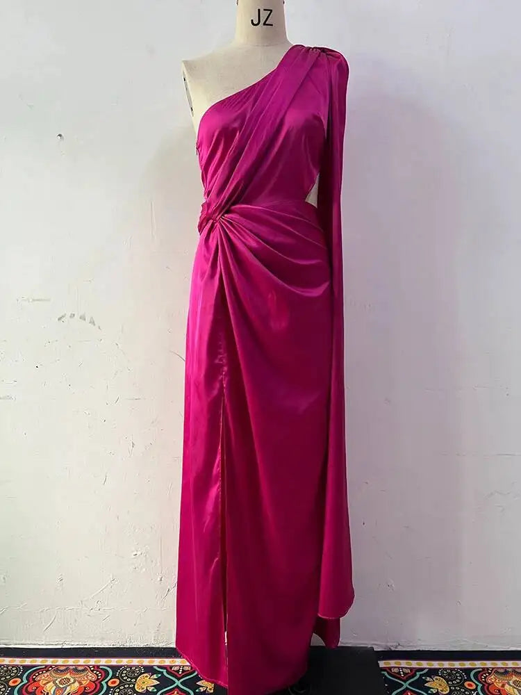 Temperament Slant Neck Irregular Folded Split Dresses