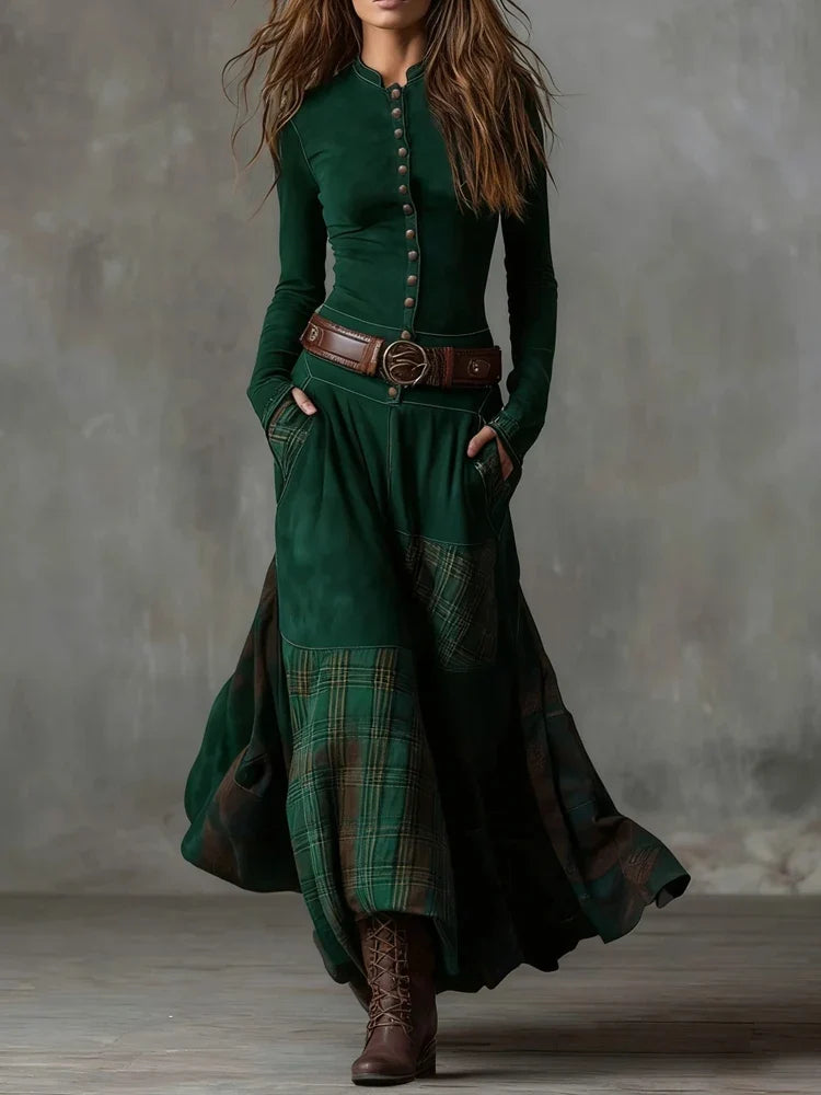 Autumn Button High Waist Commuting Dresses