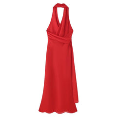 Sexy Backless Red Halter Neck Maxi Dresses