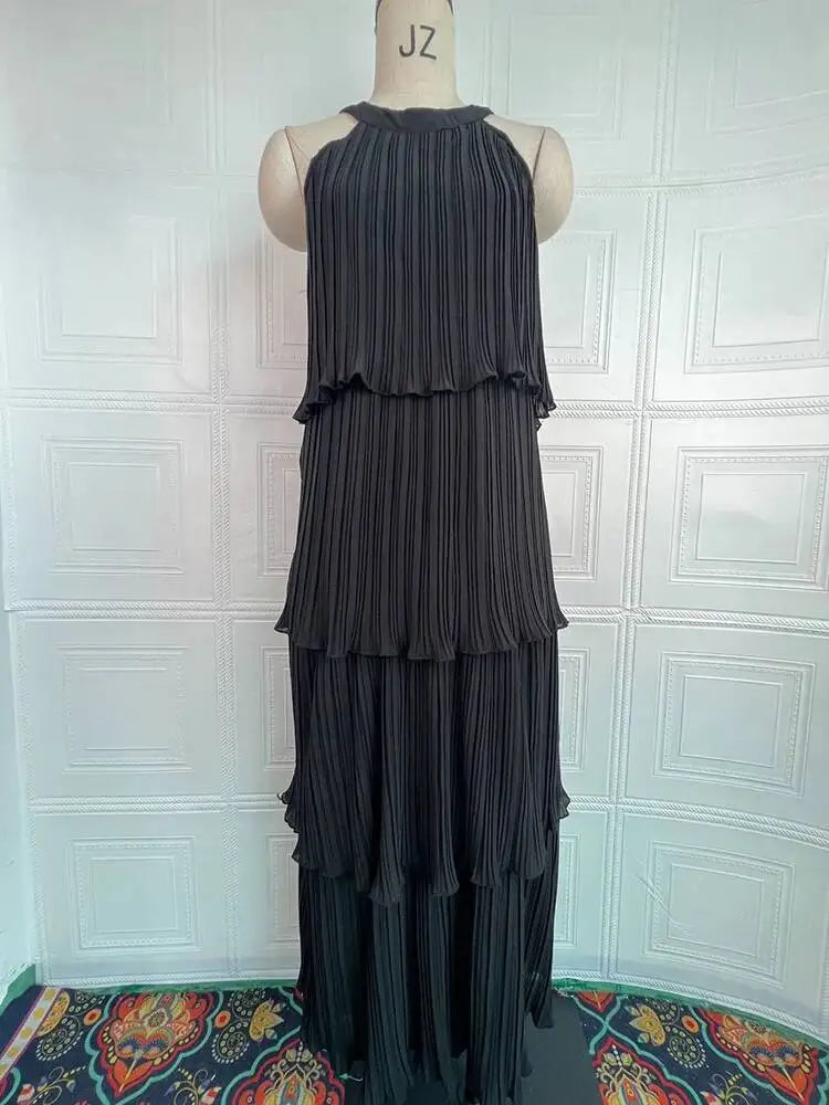 Summer Halter Neck Sleeveless Chiffon Ruffle Elegant Dresses