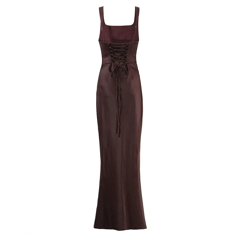 Sexy Spaghetti Straps Slim Fit Long Dresses For Lace Up Back Elegant Evening Party Dresses