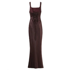 Sexy Spaghetti Straps Slim Fit Long Dresses For Lace Up Back Elegant Evening Party Dresses