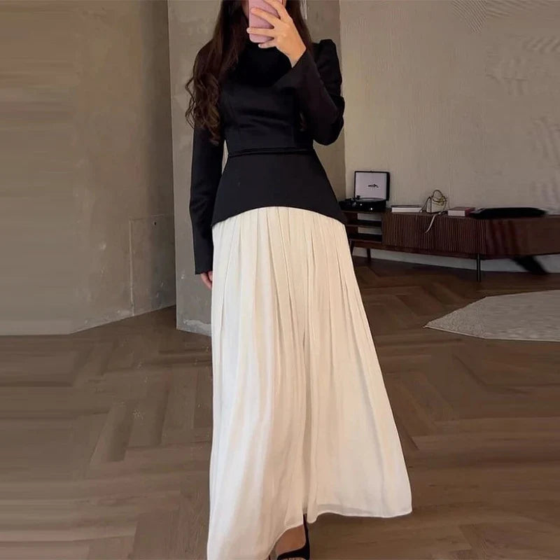 Patchwork Pleated Maxi Dresses