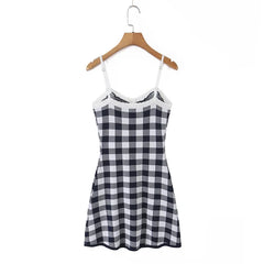 French Style Contrast Knit Sling Mini Sexy Dresses