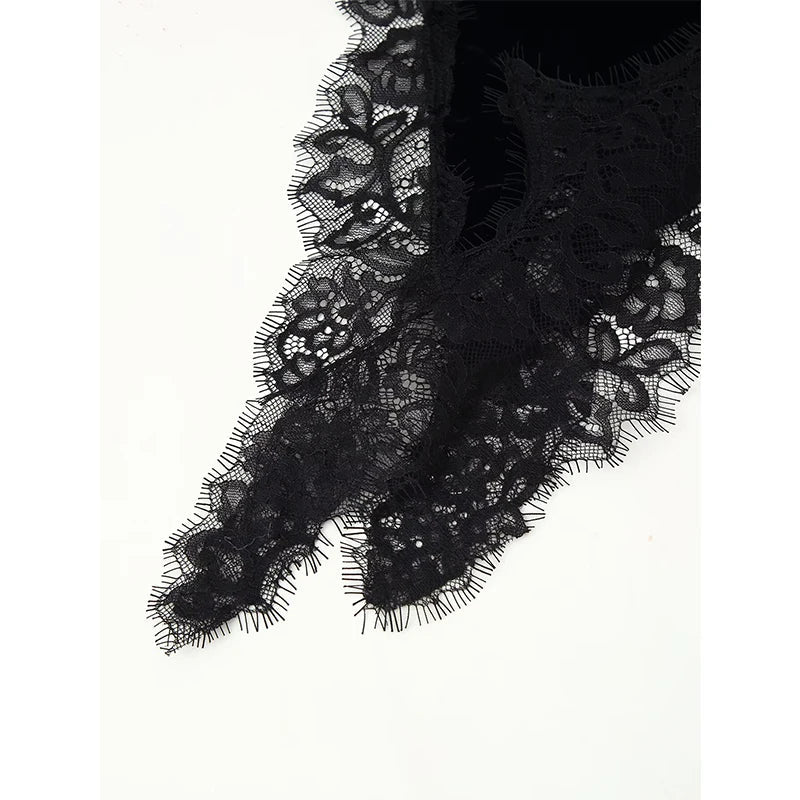 Thin Straps V Neck Lace Trim Velvet Mini Dresses Asymmetrical Sexy Vestidos