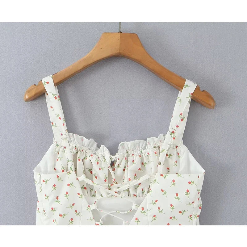 Sexy Sweet Girl French Style Floral Print Sling Mini Dresses