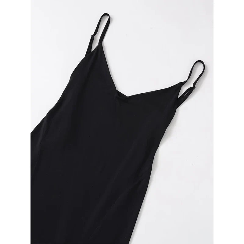 Backless Spaghetti Straps Black Long Dresses For Hem Slit V Neck A-line Party Sexy Maxi Vestidos