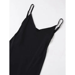 Backless Spaghetti Straps Black Long Dresses For Hem Slit V Neck A-line Party Sexy Maxi Vestidos