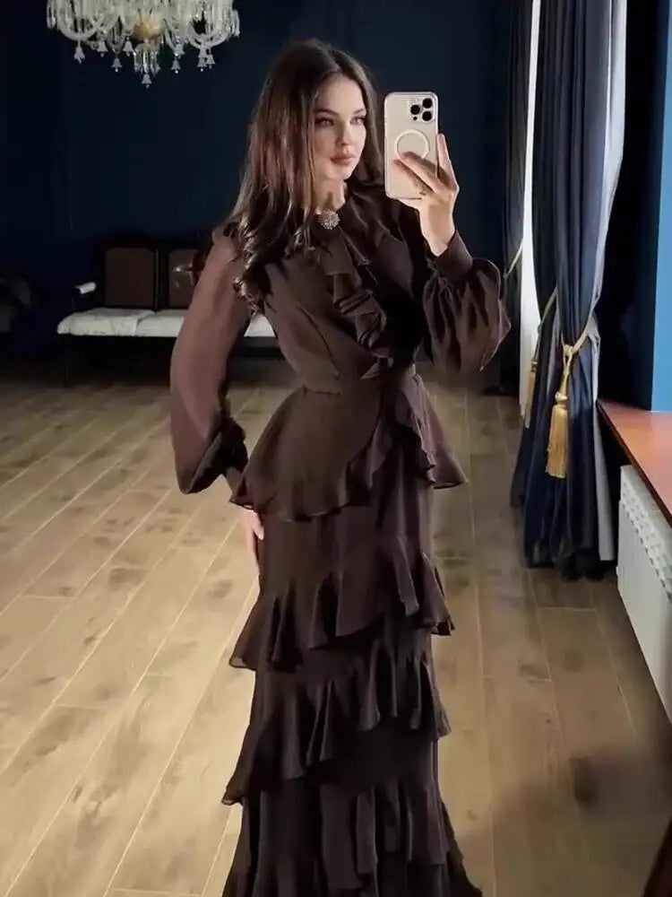 Summer Soft Long Sleeve Waist-Cinching Maxi Dresses
