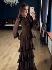 Summer Soft Long Sleeve Waist-Cinching Maxi Dresses