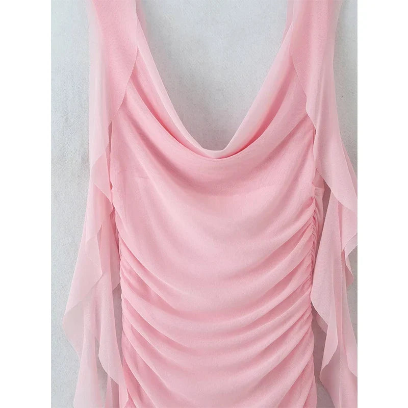 Romantic Pink Mesh Maxi Dresses