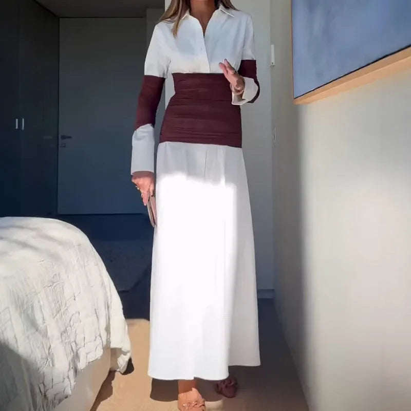 Ladies Temperament Lapel Long Sleeved Dresses