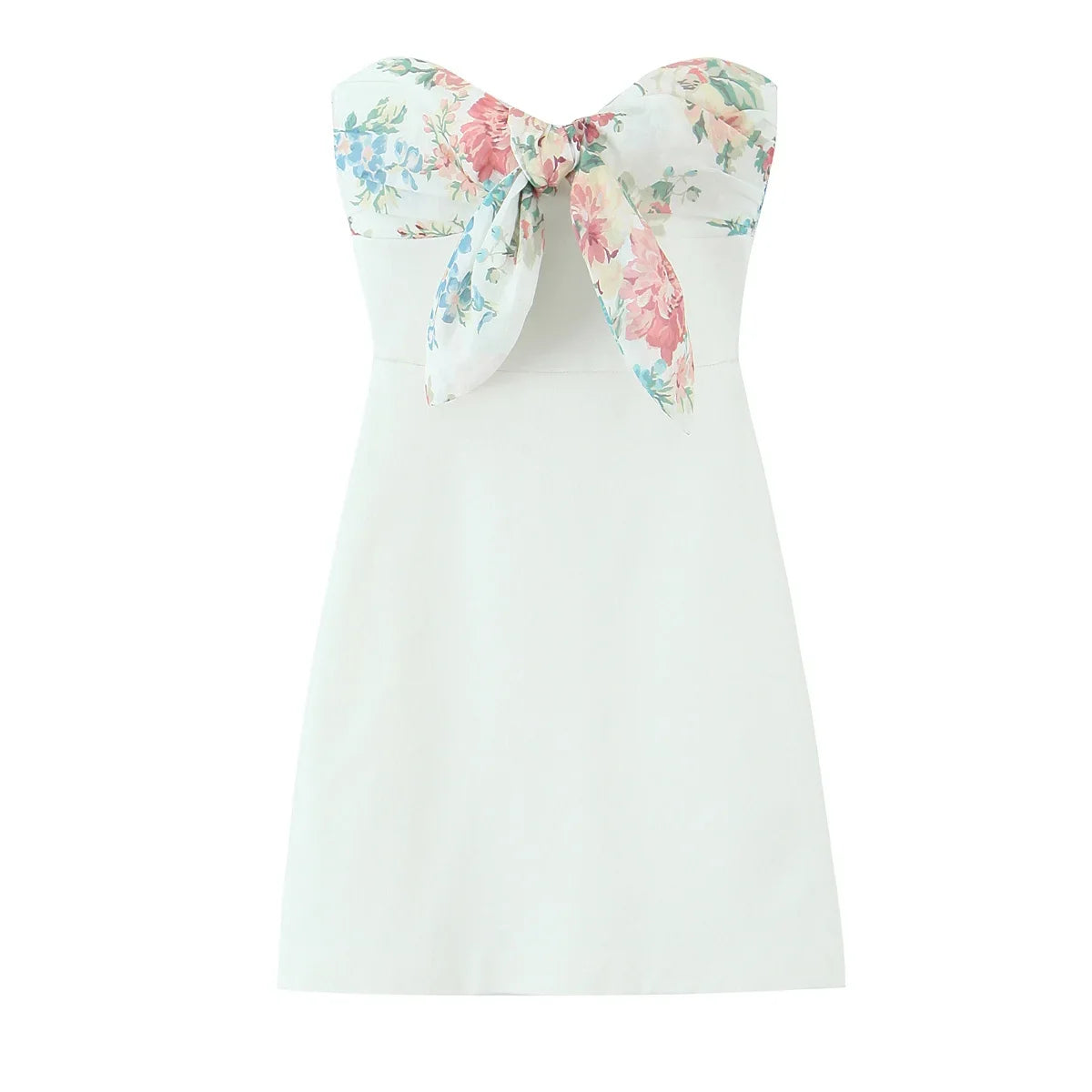 Summer Sexy Off Shoulder Printed Scarf Short Dresses Elegant White Strapless Mini Dresses