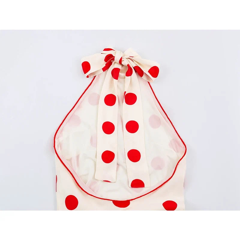 Polka Dot Halter Maxi Dresses Sexy Sleeveless Backless Bodycon Flowy Beach Vacation Summer Dress