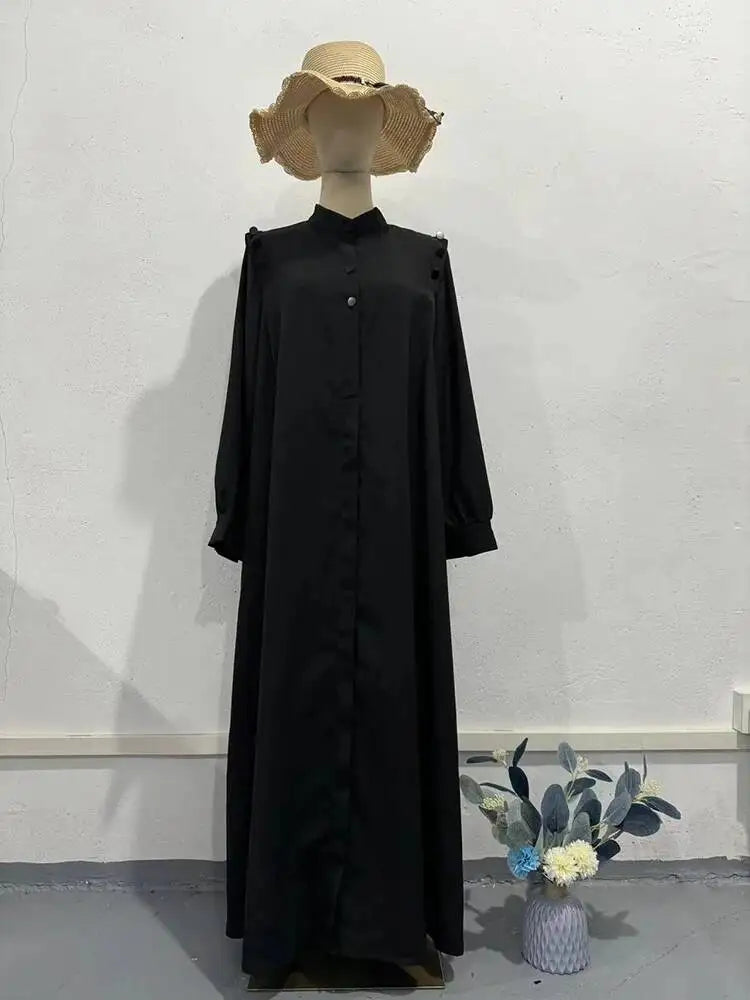 Fashionably Simple Stand Up Collar Long Sleeved Loose Hem Dresses