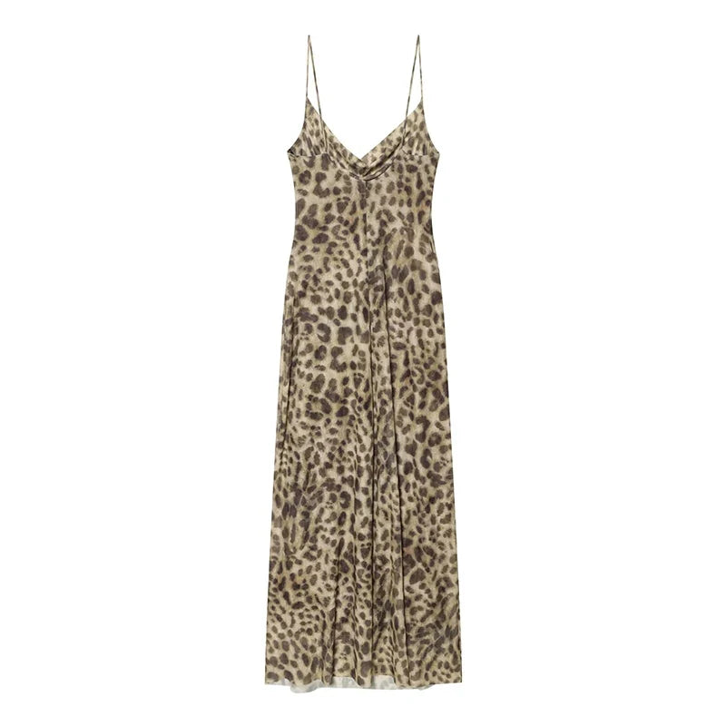 Leopard Print Mesh Sling Sexy Dresses