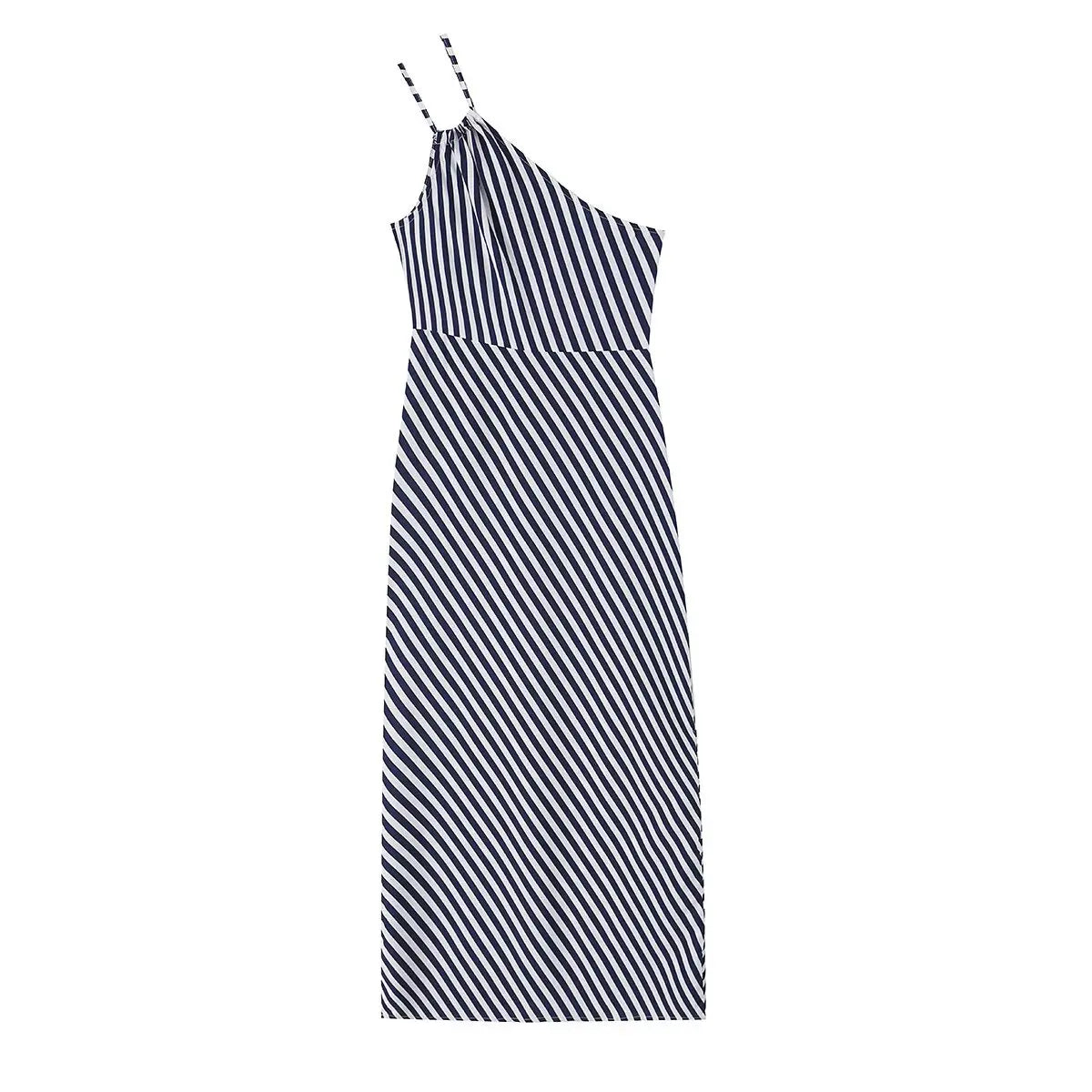 Positioning Diagonal Stripe Asymmetric Sling Dresses