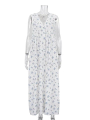 Casual Printed V-neck Sleeveless Single Breasted Dresses