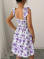 Ditsy Floral Shoulder Tie Bow Waisted A-Line Dresses