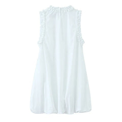 Summer Ruffle O Neck Sleeveless A-line Mini White Dresses Sexy Casual Vestidos