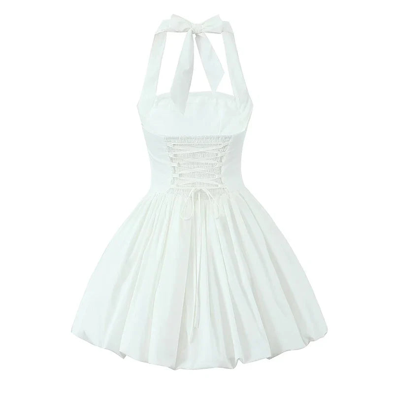 Sexy Backless Pleated Hem Halter Ball Gown Dresses