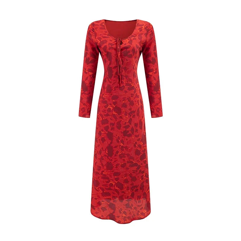 Vintage Red Floral Print Dresses
