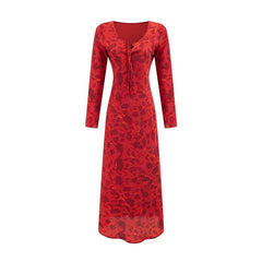 Vintage Red Floral Print Dresses