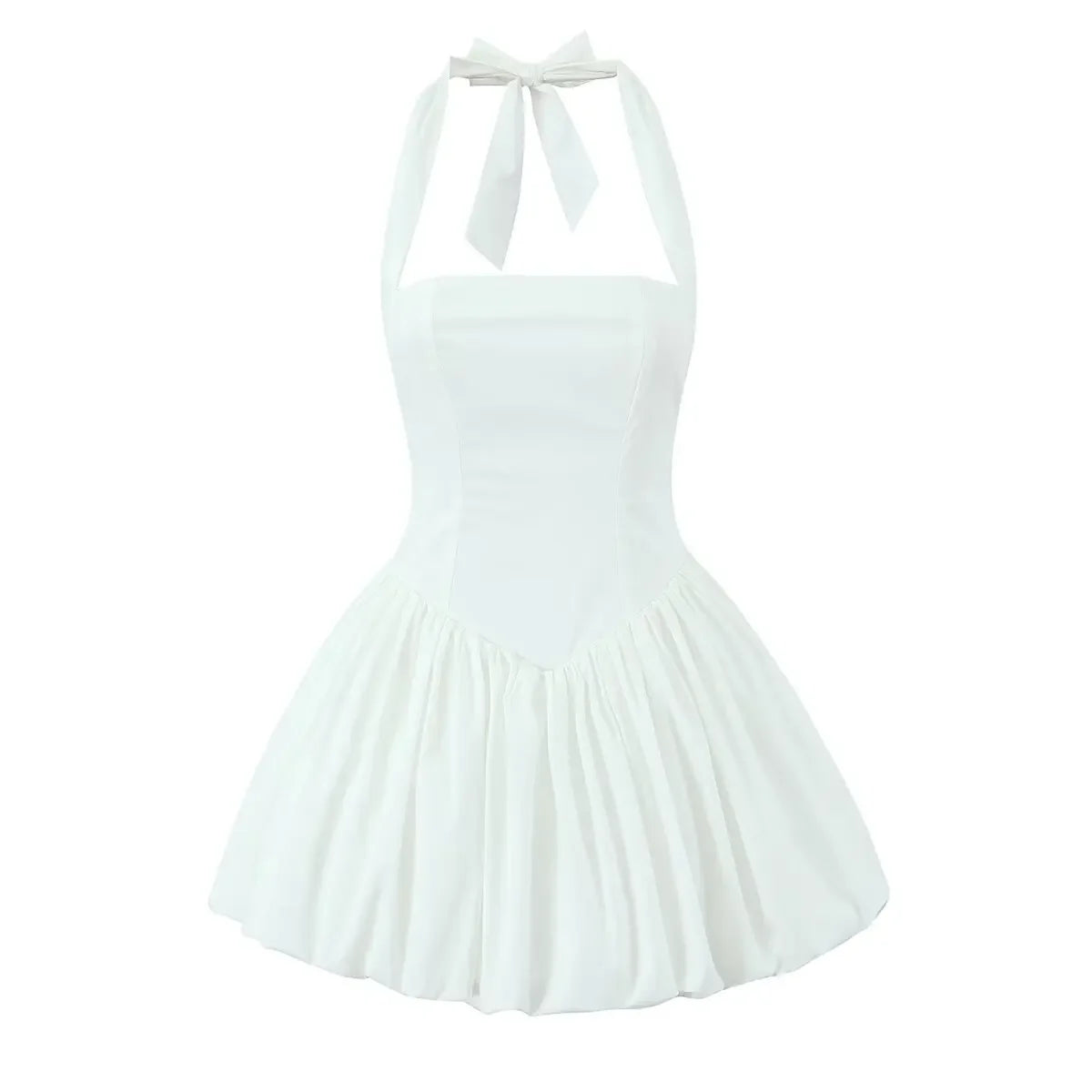 Sexy Backless Pleated Hem Halter Ball Gown Dresses