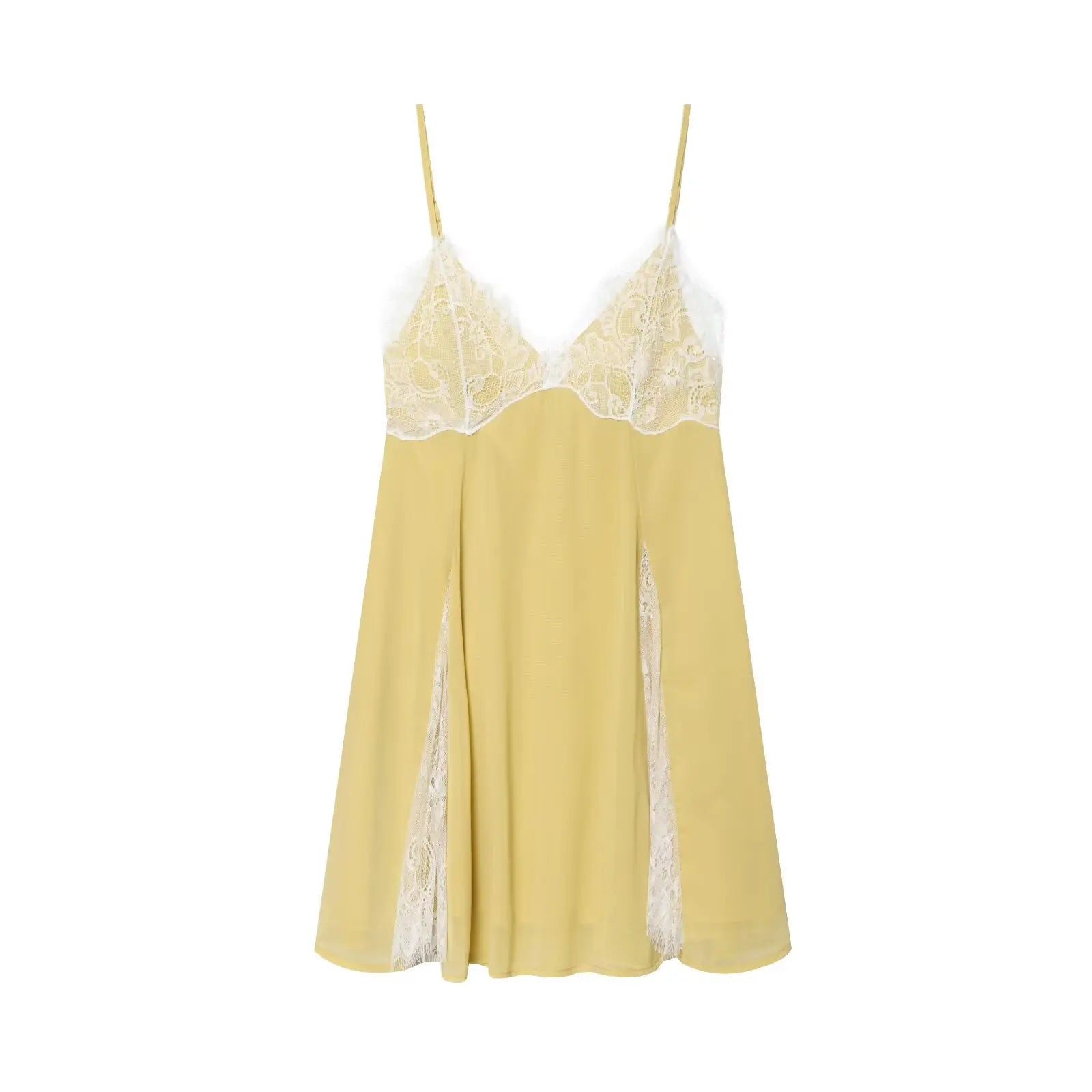 Light Yellow Lace Trim Sling Dresses