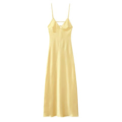 Yellow Satin Spaghetti Straps Sexy Dresses